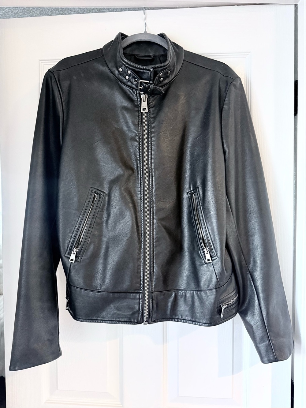 Levi’s Women's Black Faux Leather Latch Collar Racer Jacket • Size XL - Picture 2 of 8
